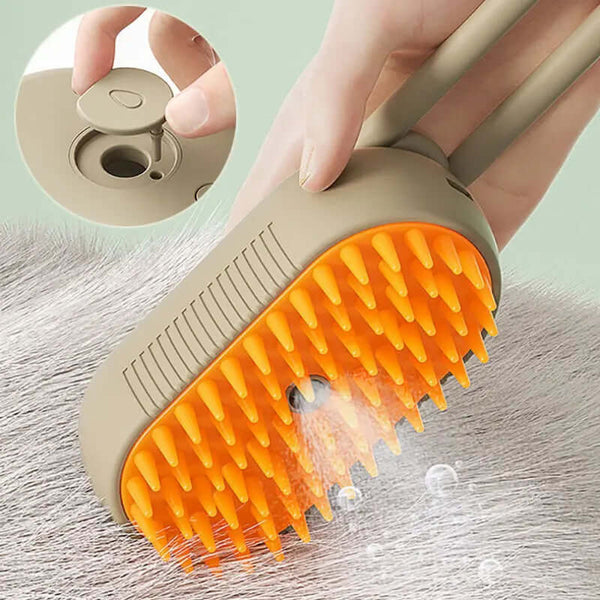 3 in 1 gentle steam brush for pet grooming and cleaning orange color lifestyle